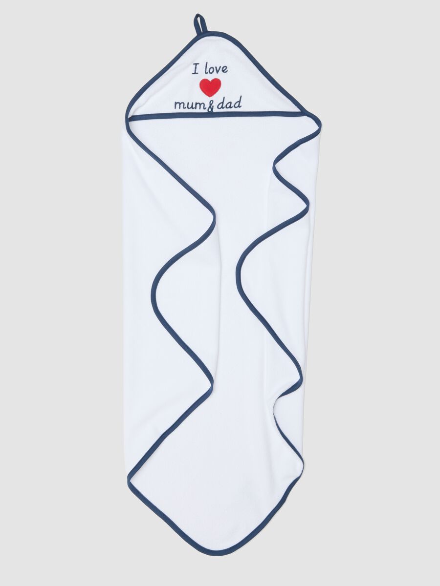 White organic cotton-blend baby bathrobe with embroidery_1