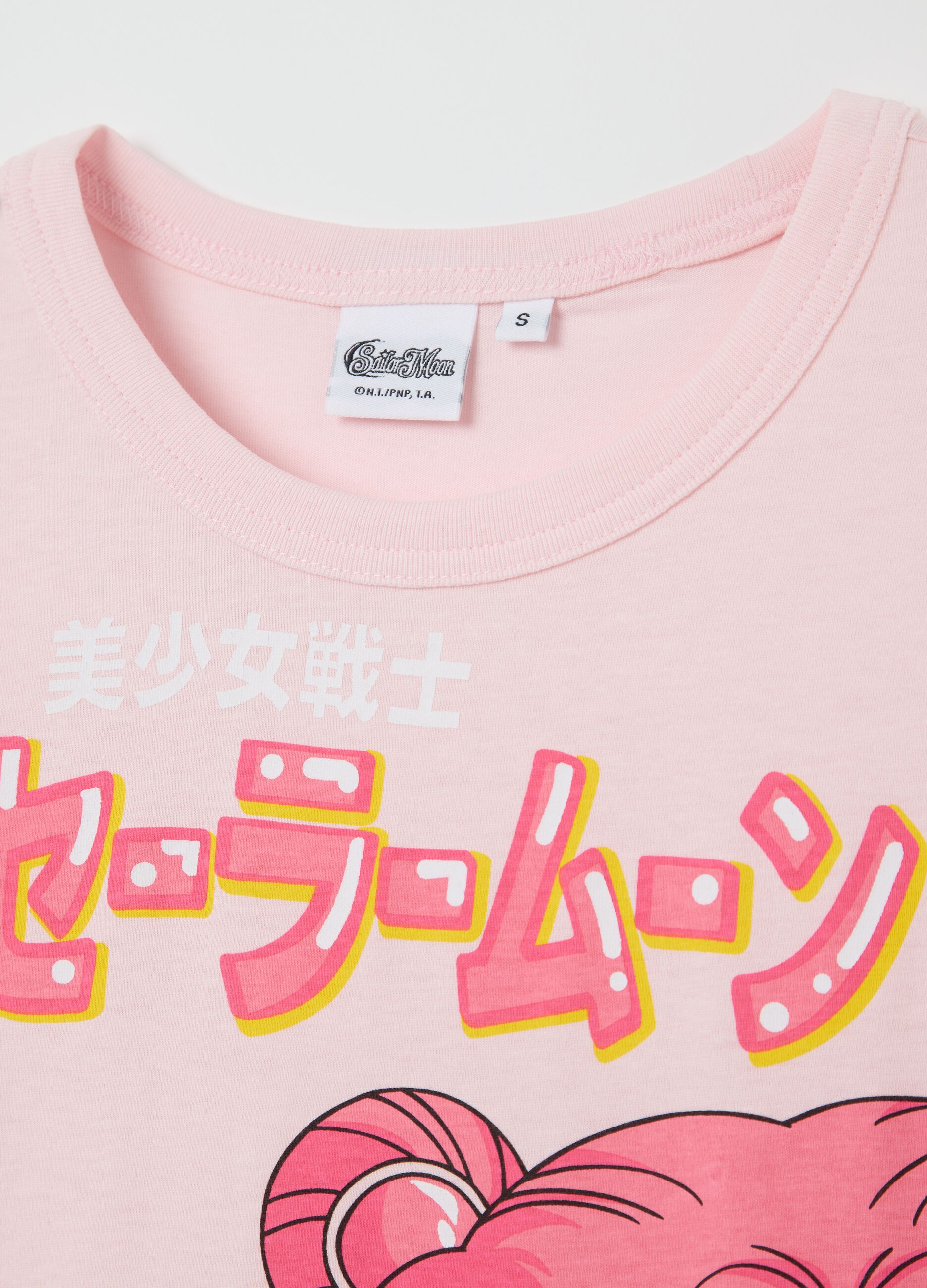 T-shirt rosa in cotone con stampa Sailor Moon