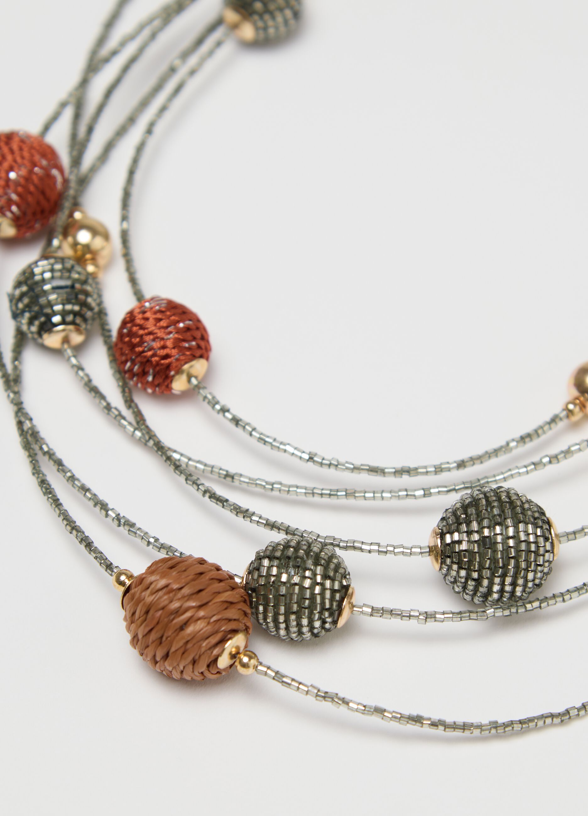 Multi-strand necklace with coloured spheres