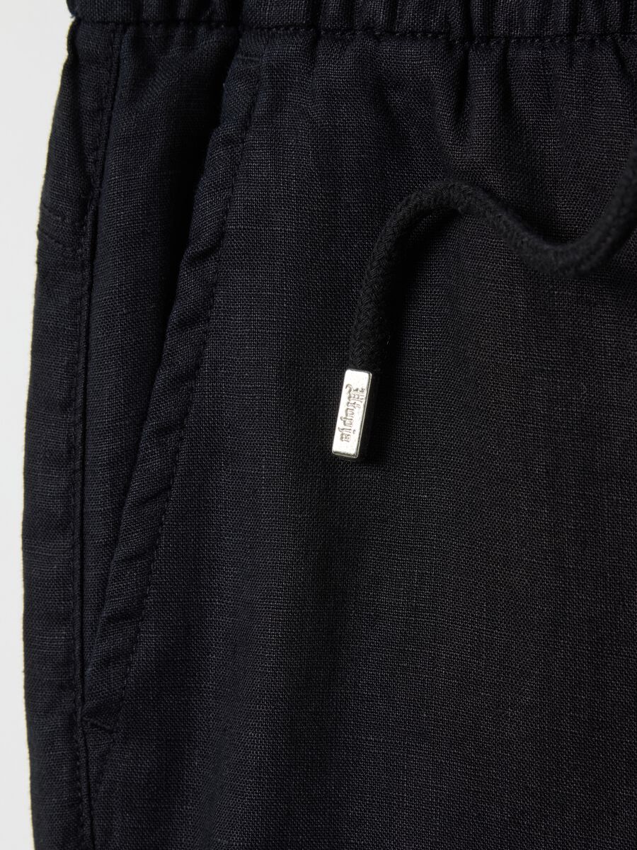 100% Linen Black Cargo Trousers_7