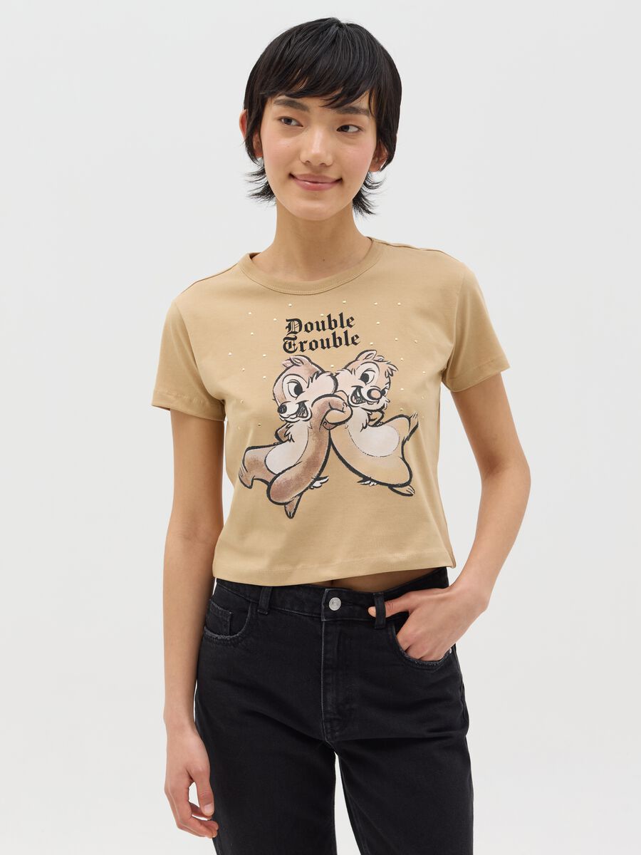 Beige T-shirt in cotton with Chip 'n' Dale print_0