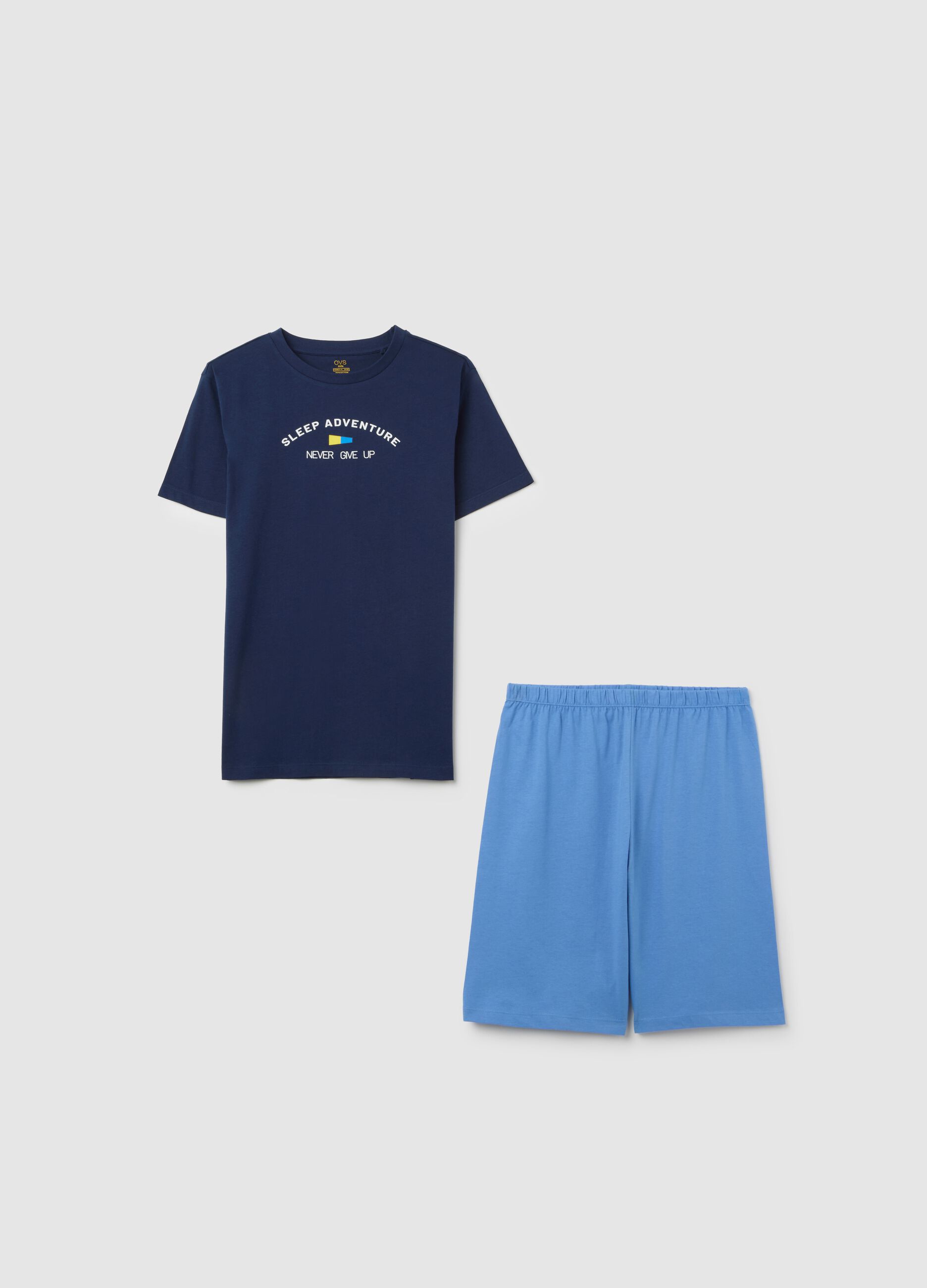Blue Short Sleeve Pyjama for Boys in Pure Cotton