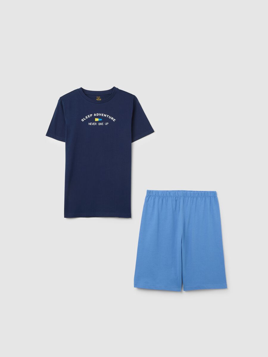 Blue Short Sleeve Pyjama for Boys in Pure Cotton_0