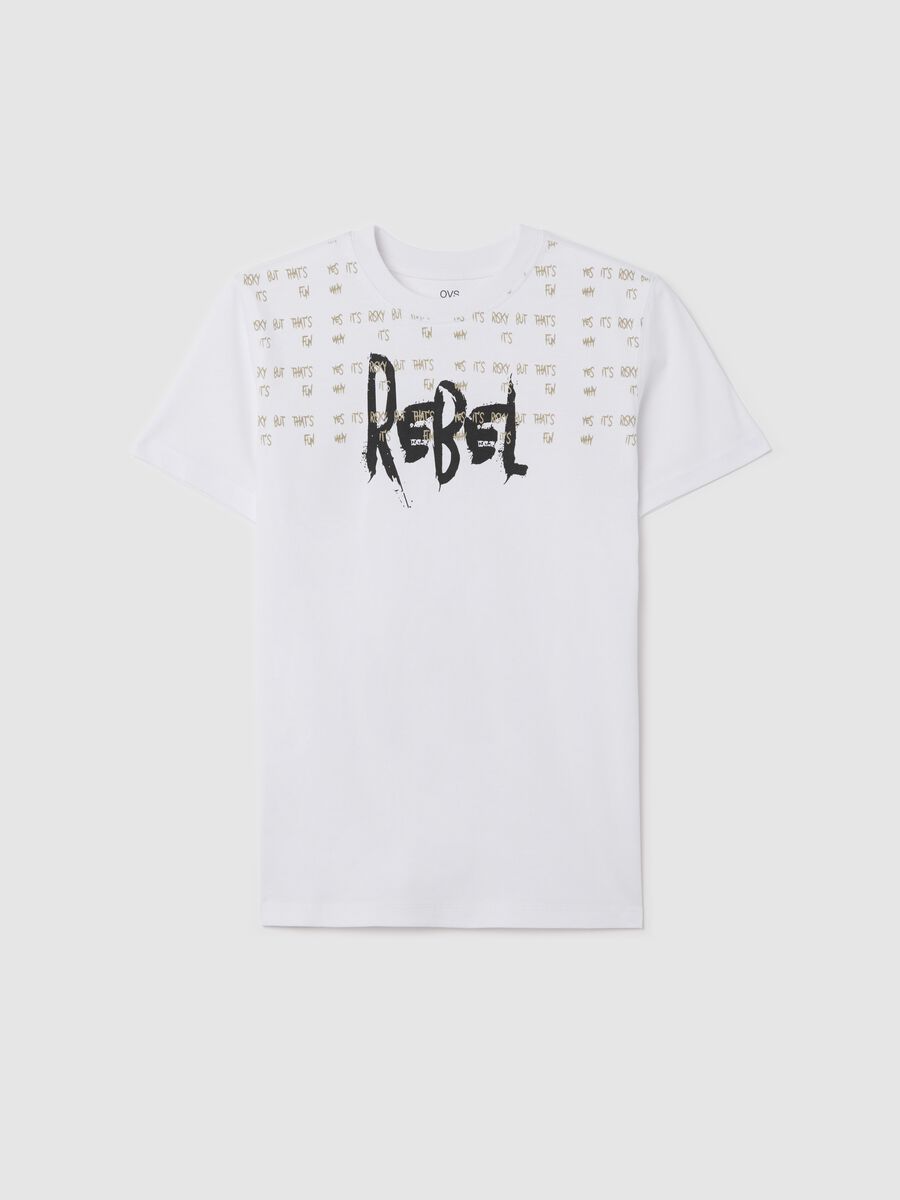 White T-shirt in cotton with "Rebel" print_3