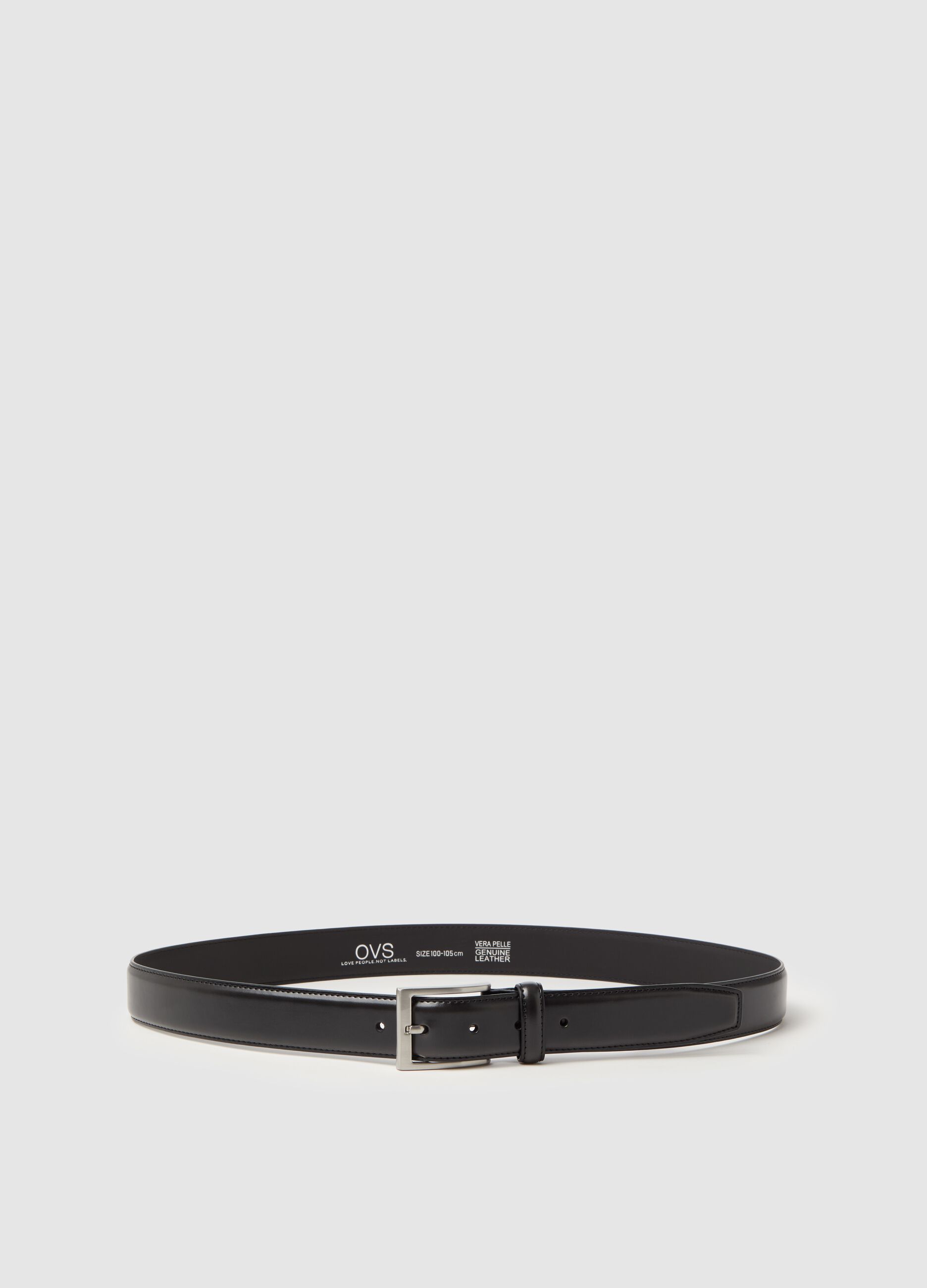 Leather belt with rectangular buckle