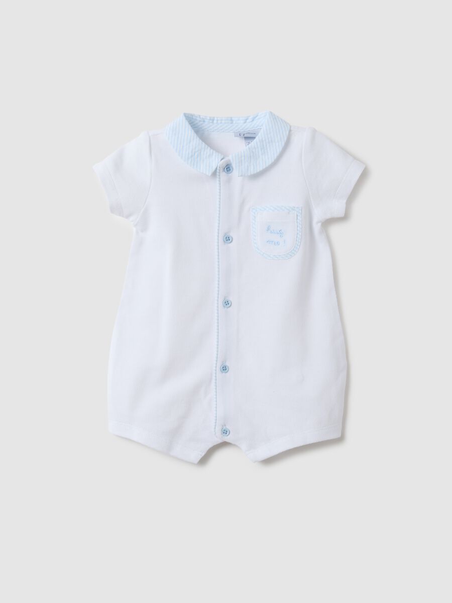 Newborn pure white cotton romper with pointed collar_0