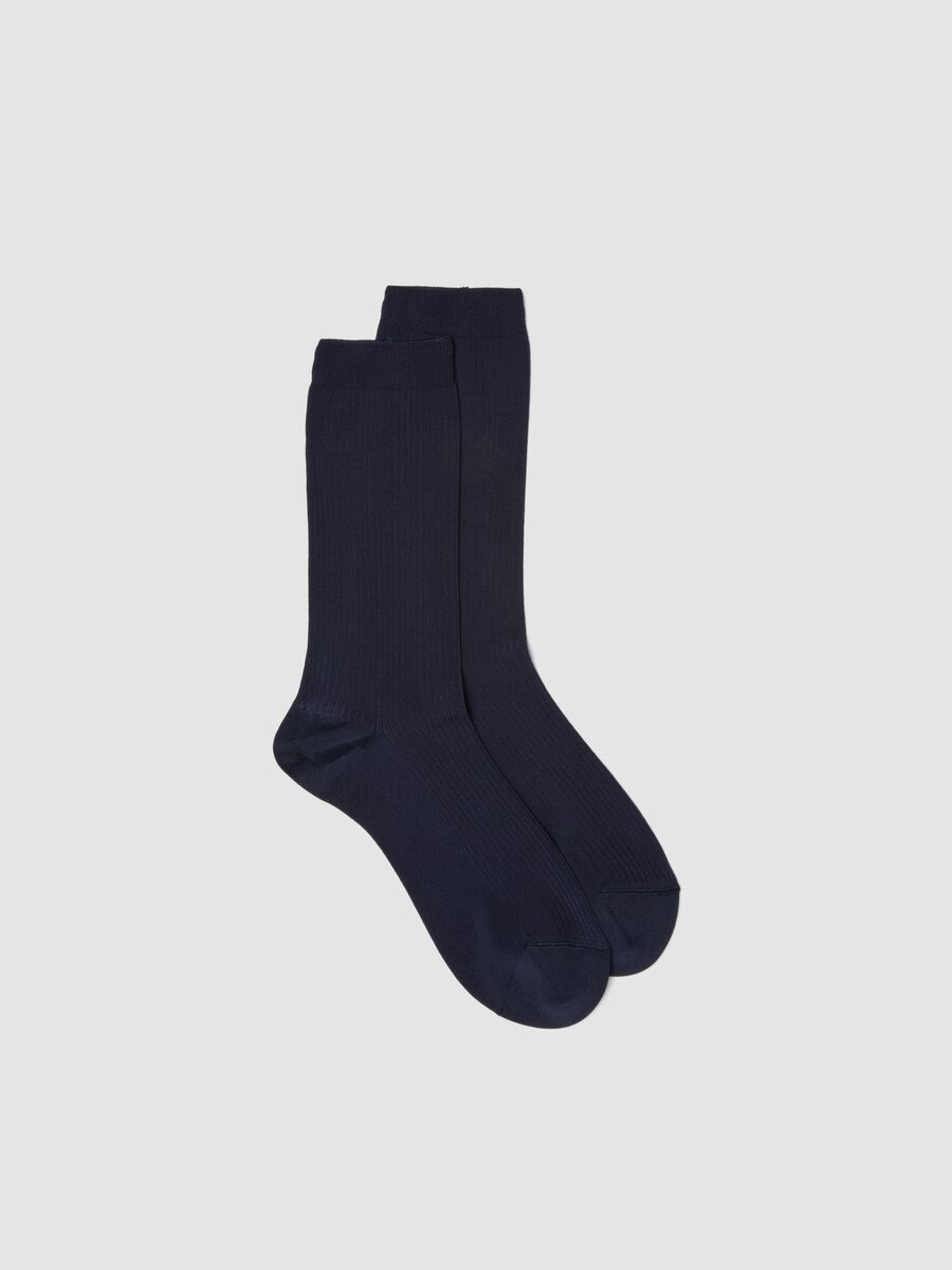Blue ribbed stretch viscose socks_0
