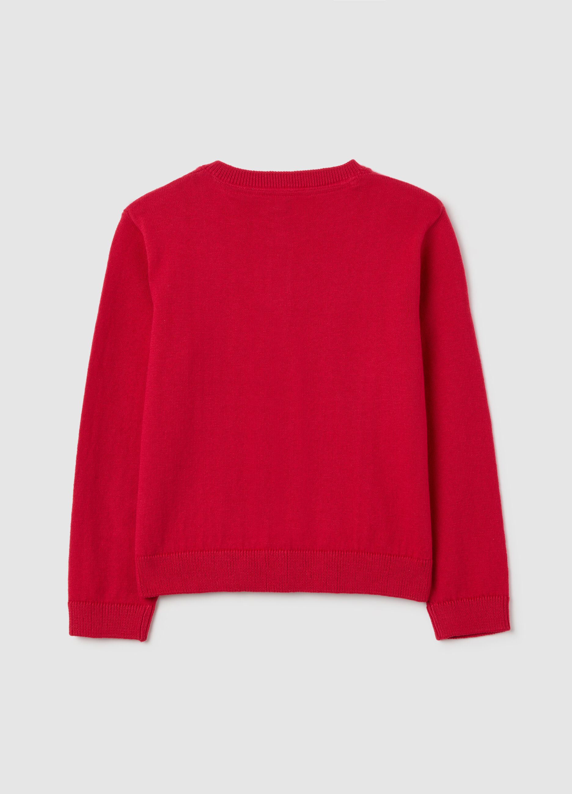 Girls' red regular fit cotton blend cardigan with buttons