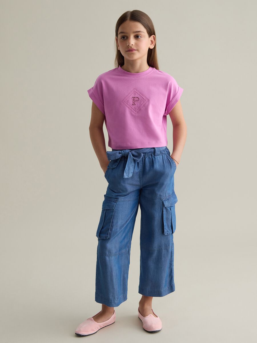 Girls’ cargo trousers in 100% blue Lyocell with regular fit_1