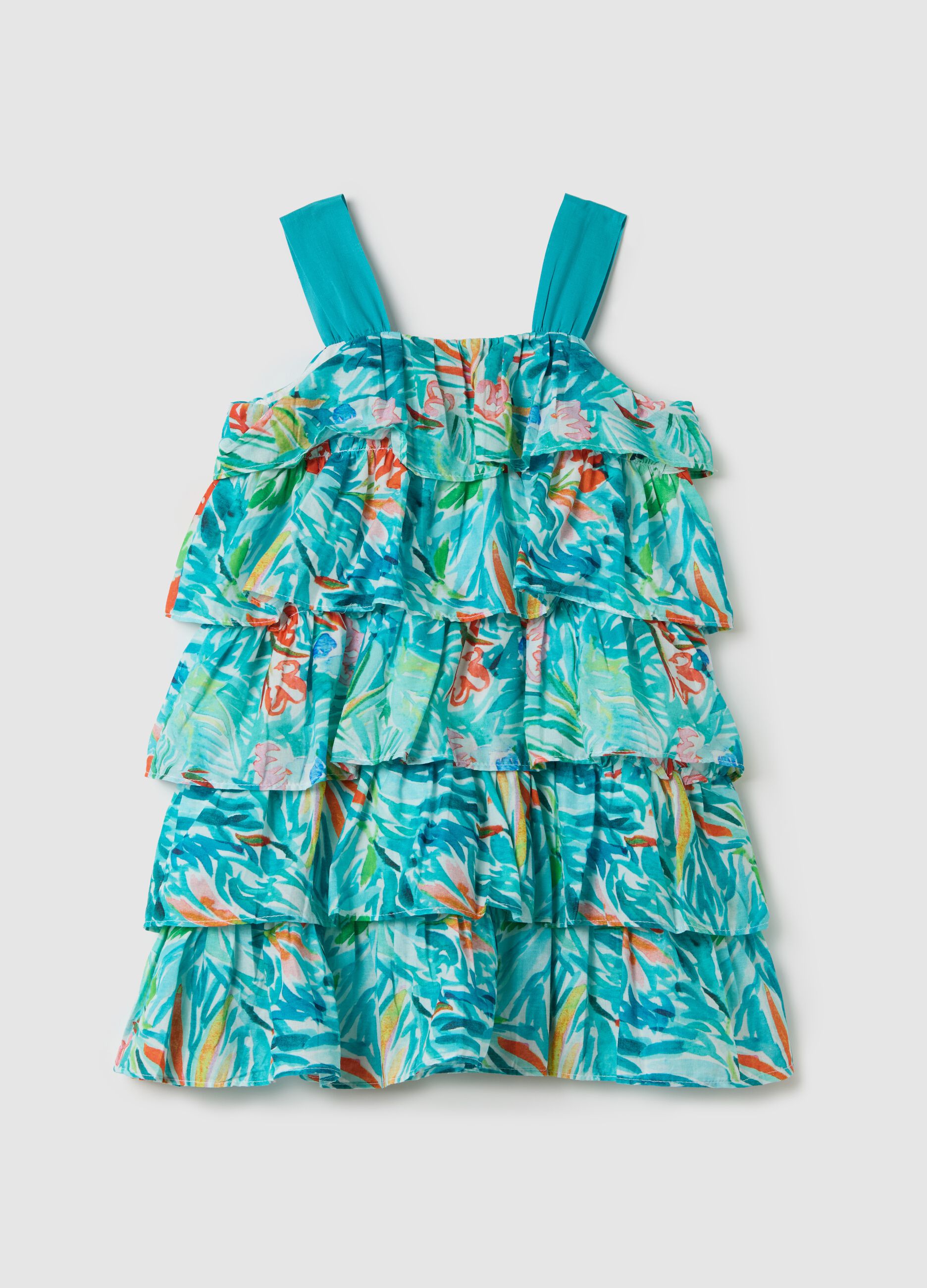 Abito da bambina in puro cotone multicolor regular fit con balze