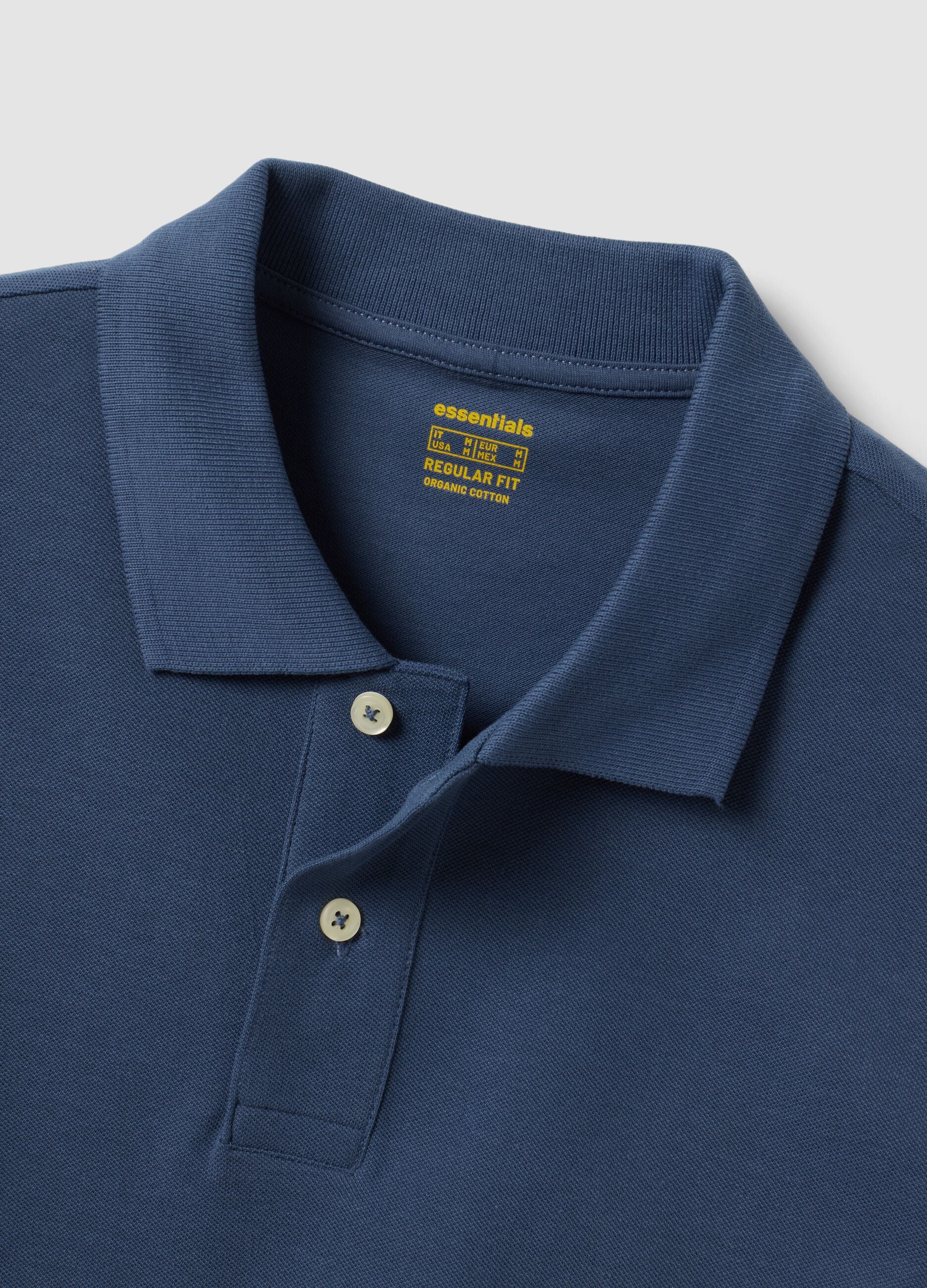 Blue long-sleeve organic cotton piqu&eacute; polo shirt, regular fit