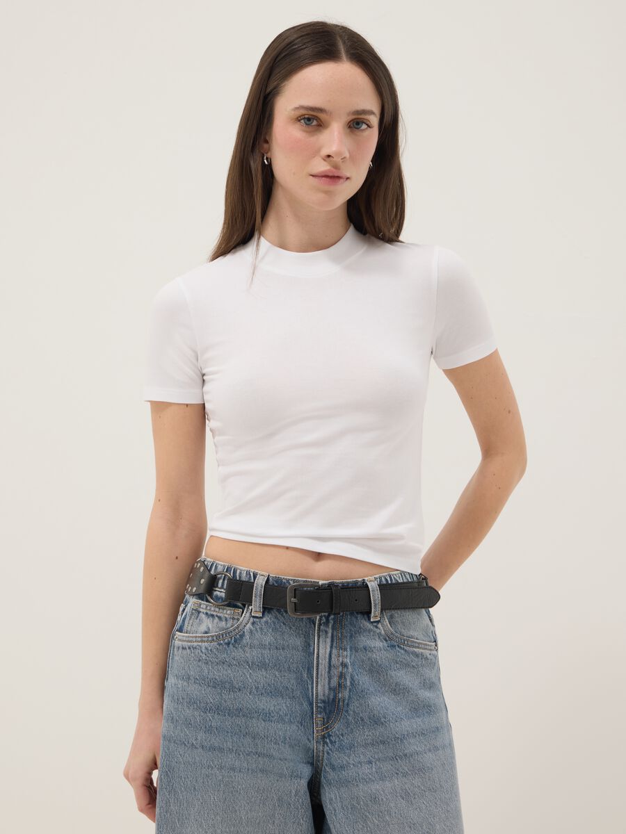 White slim fit stretch cotton T-shirt_0