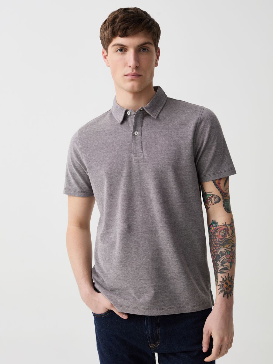 Piquet polo shirt with two-tone jacquard weave_0