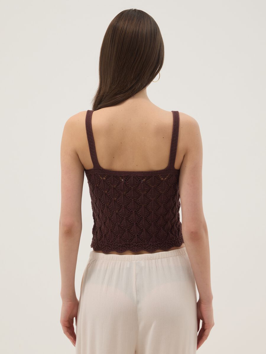 Brown pure cotton crochet waistcoat, regular fit_3