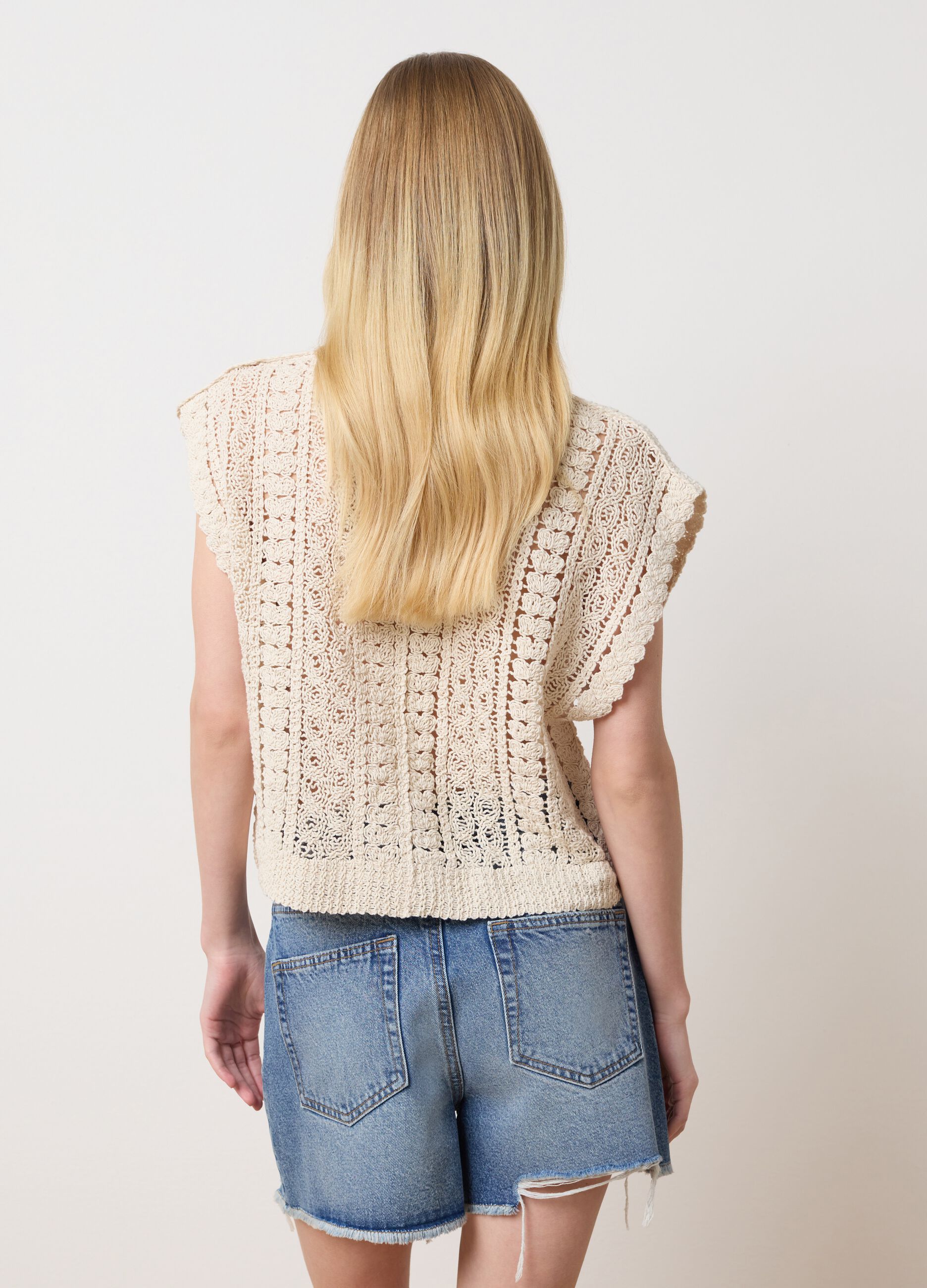 Top cropped da donna in cotone beige regular fit