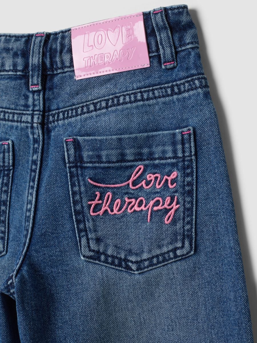 Jeans denim in puro cotone con cuori_3