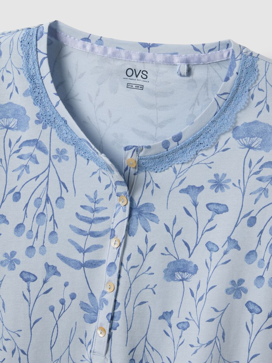 Blue pure cotton nightdress with serafino neckline_5