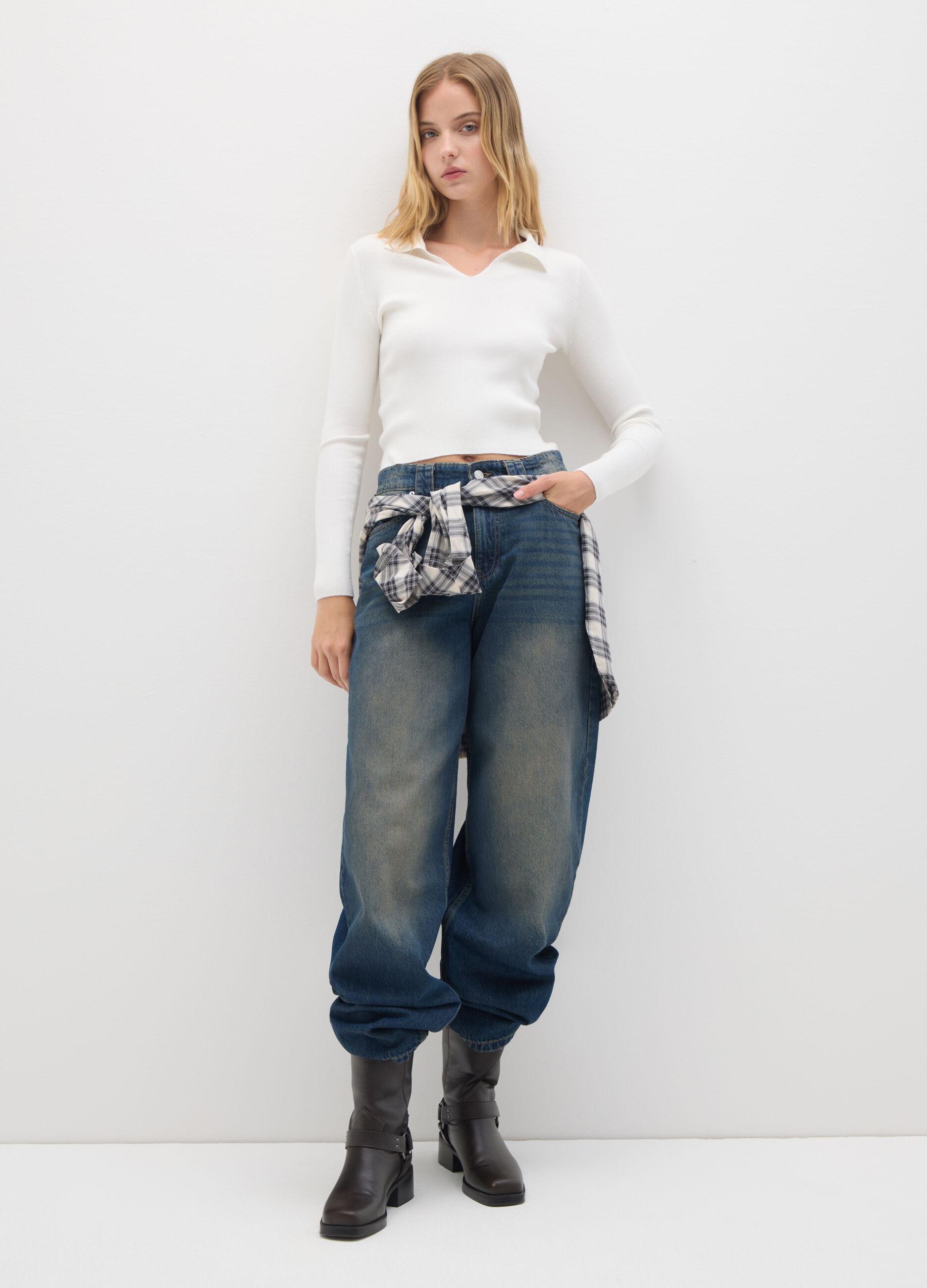 White Viscose Blend Fitted Jumper