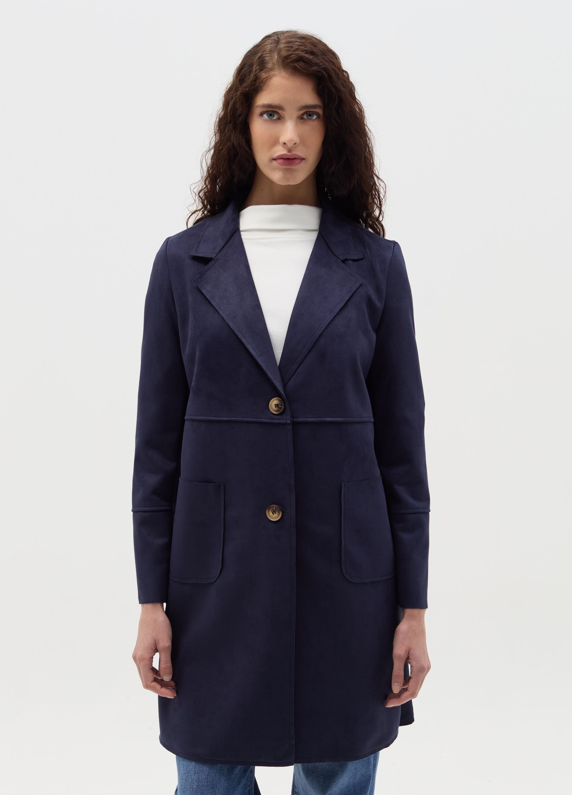 Long suede jacket with buttons
