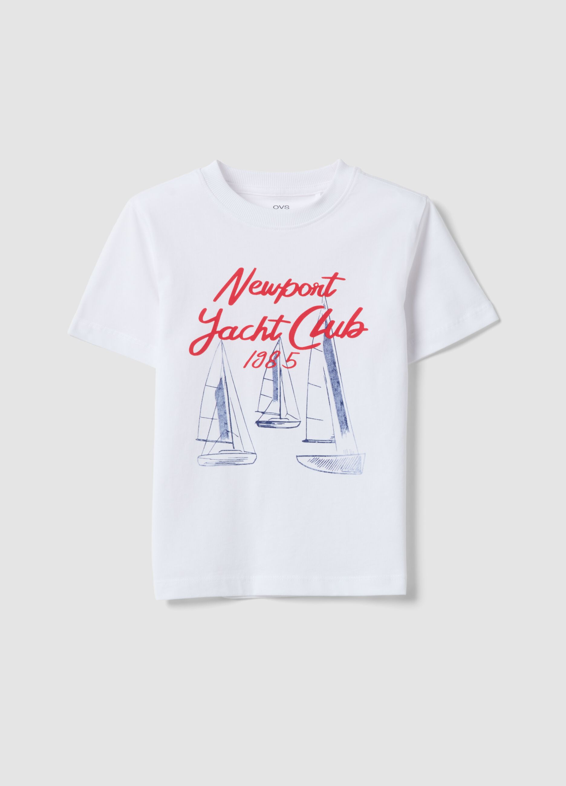White pure cotton boys&rsquo; T-shirt with sailing print