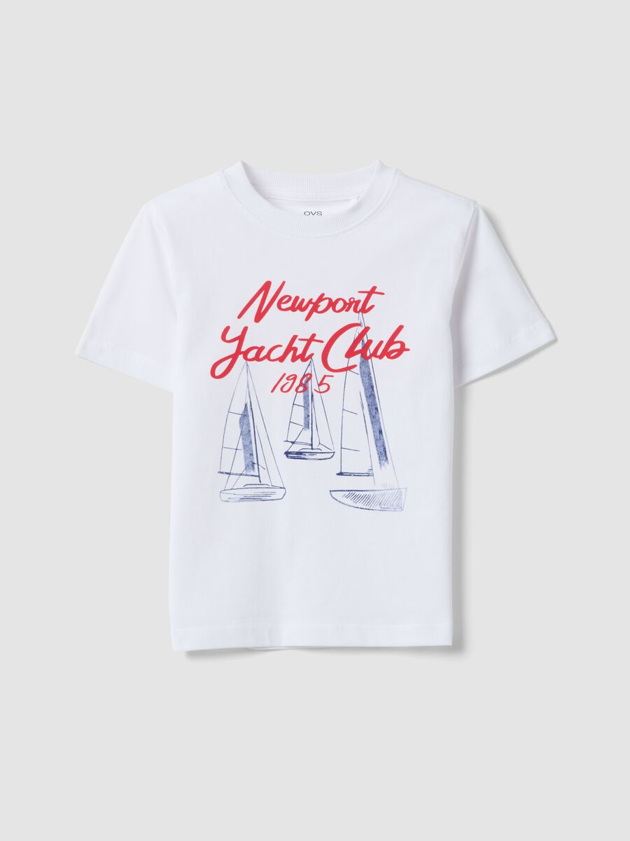 White pure cotton boys&rsquo; T-shirt with sailing print_0