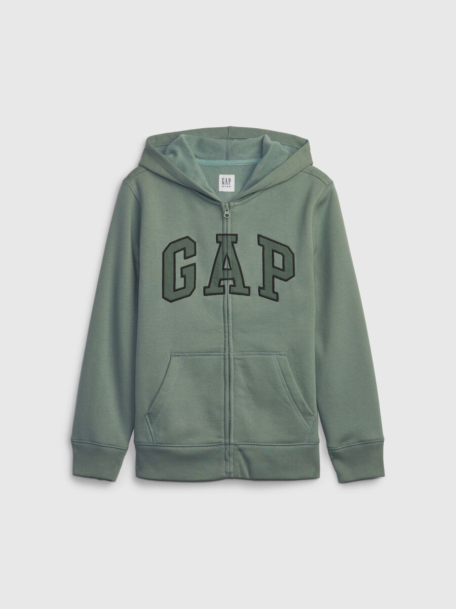 Full-zip sweatshirt with hood and logo embroidery_0
