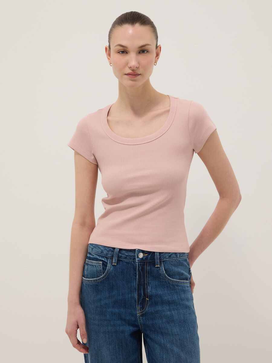 Fitted short-sleeve stretch cotton pink t-shirt_1