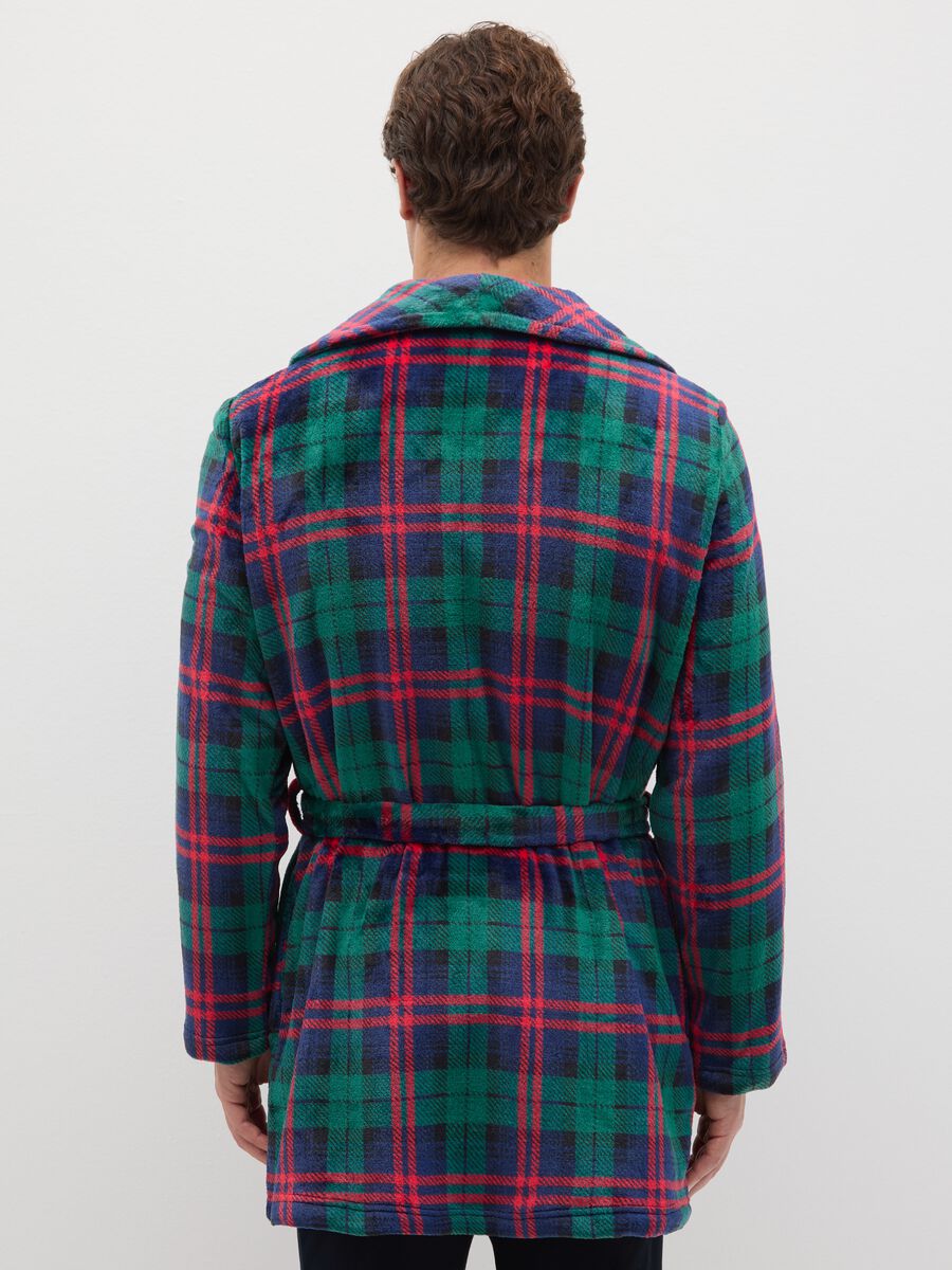 Multicolour checked coral fleece dressing gown with belt_2