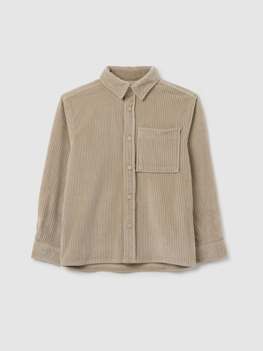 Camicia da ragazzo beige in velluto a coste_0