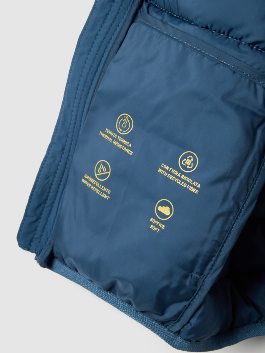 Blue padded children's gilet, regular fit, water repellent with zip_2