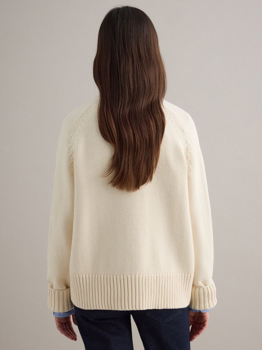 Beige cardigan in pure cotton oversized fit with deep V-neck_3