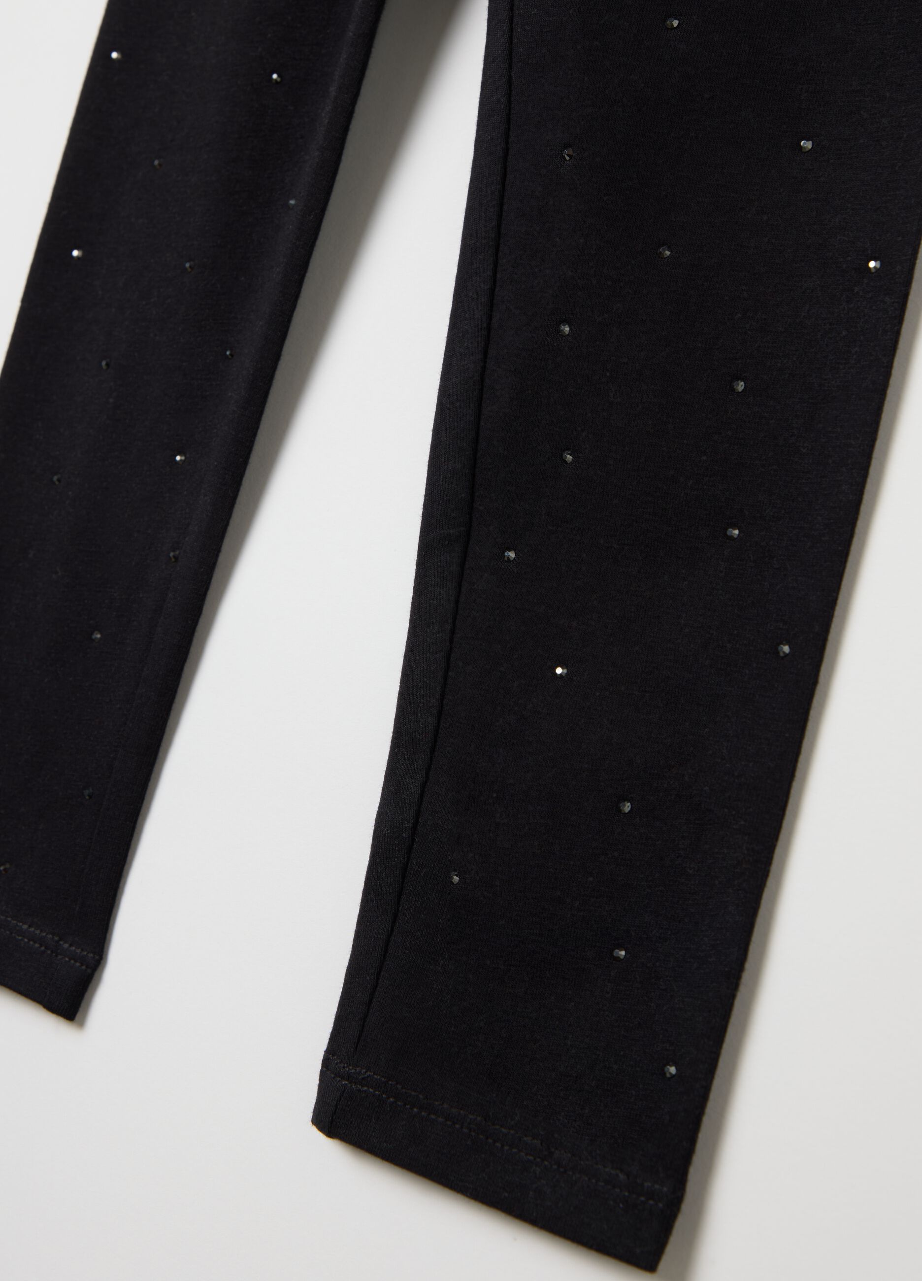 Black leggings in stretch cotton with diamantés