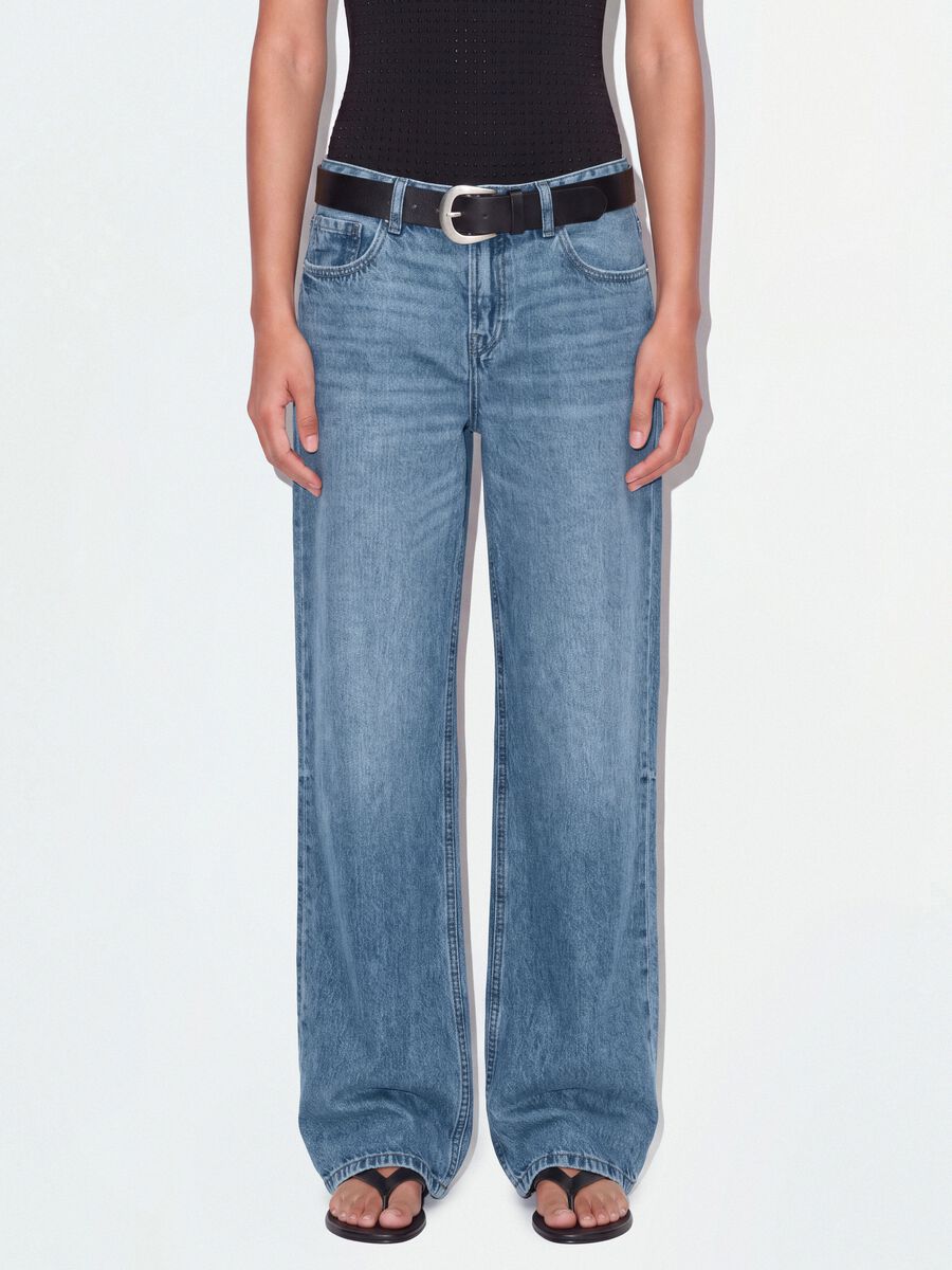 Jeans denim azzurri blu wide leg in puro cotone_1