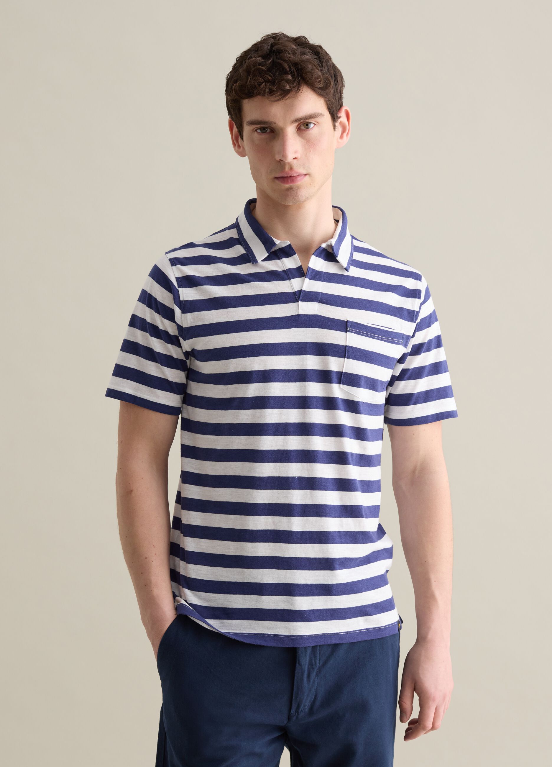 White and Blue Stripe Cotton Polo by Piombo