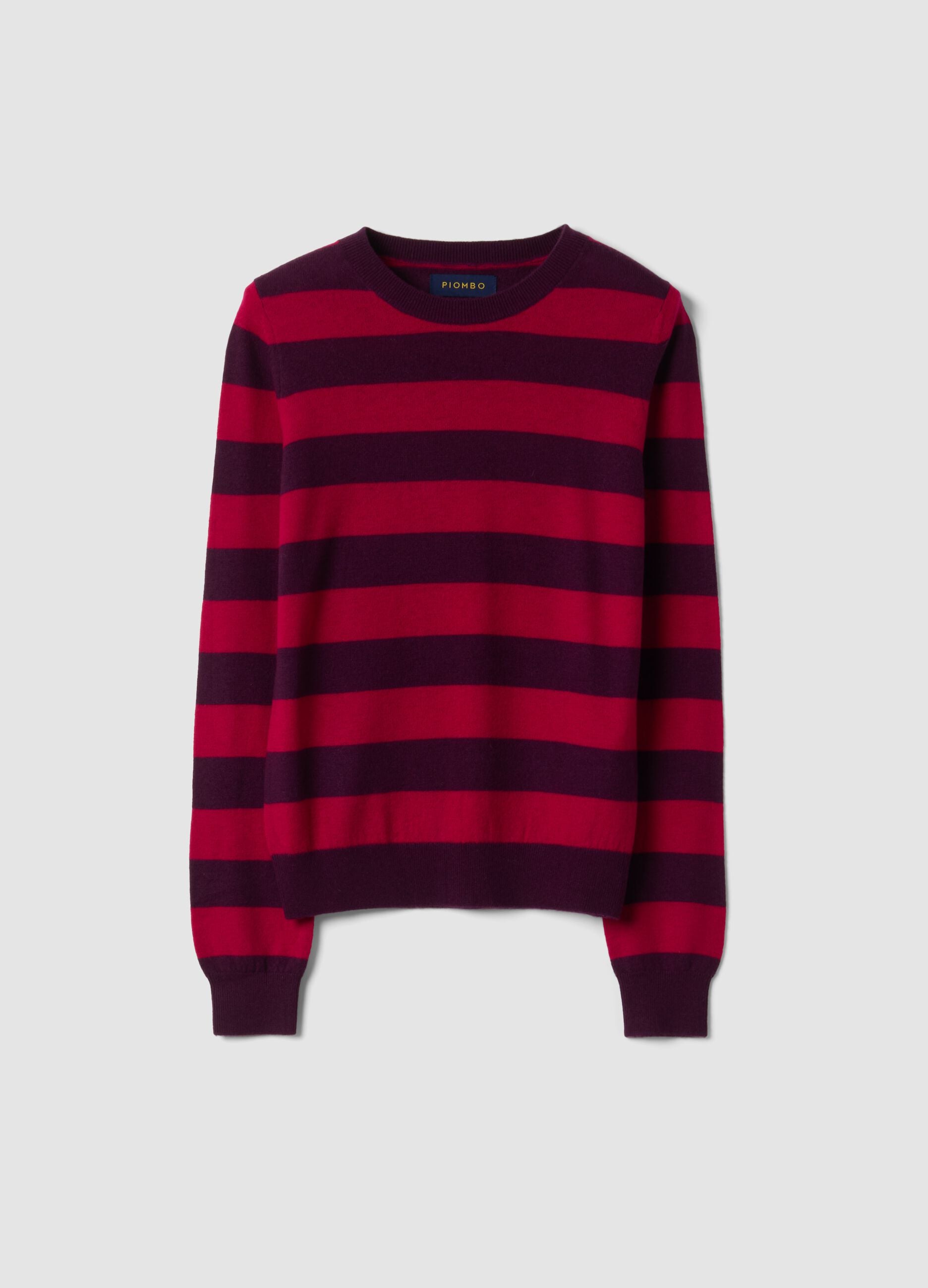 Maglia rossa in pura lana a righe con girocollo