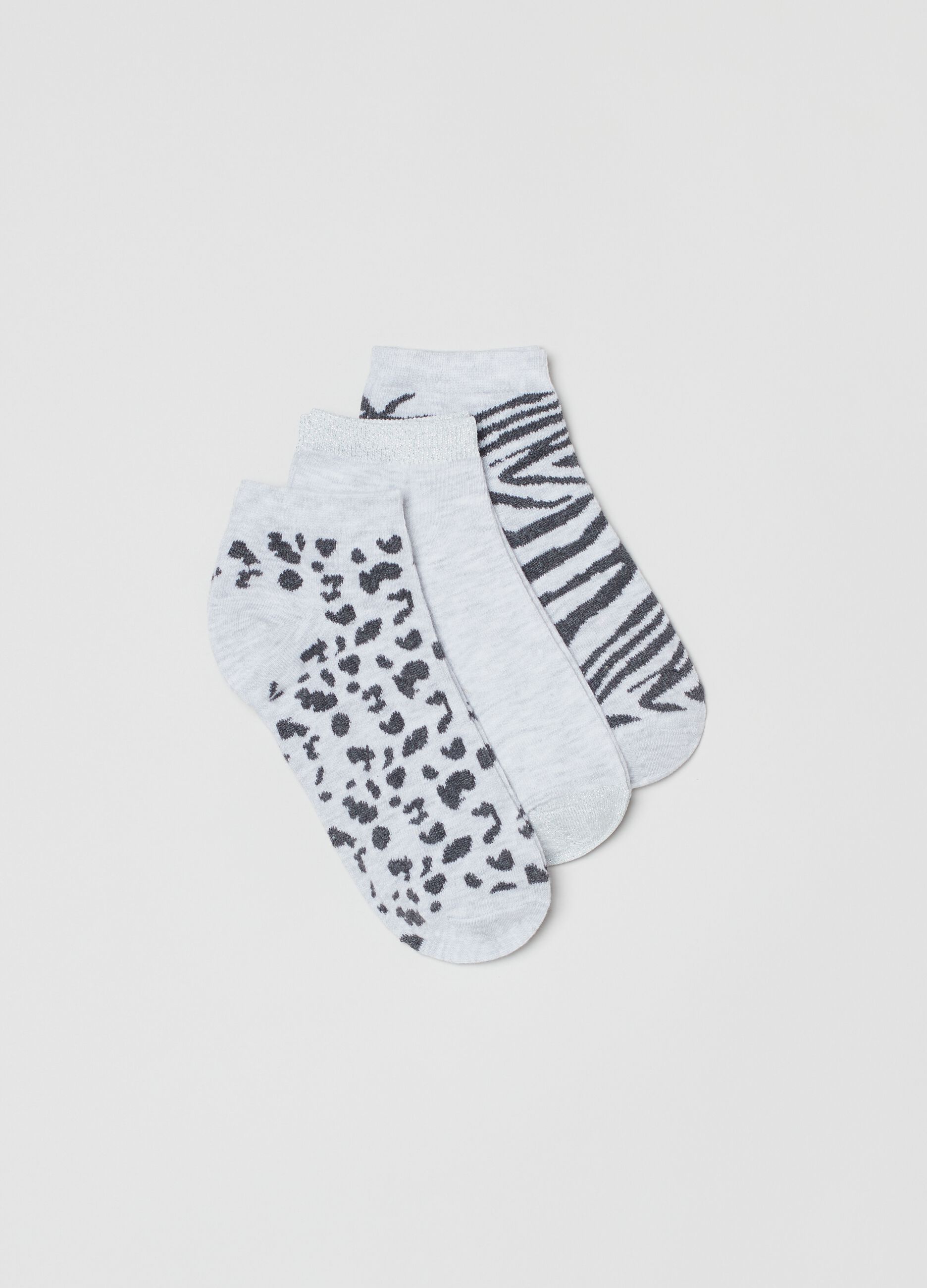 Three-pair pack shoe liners with animal print