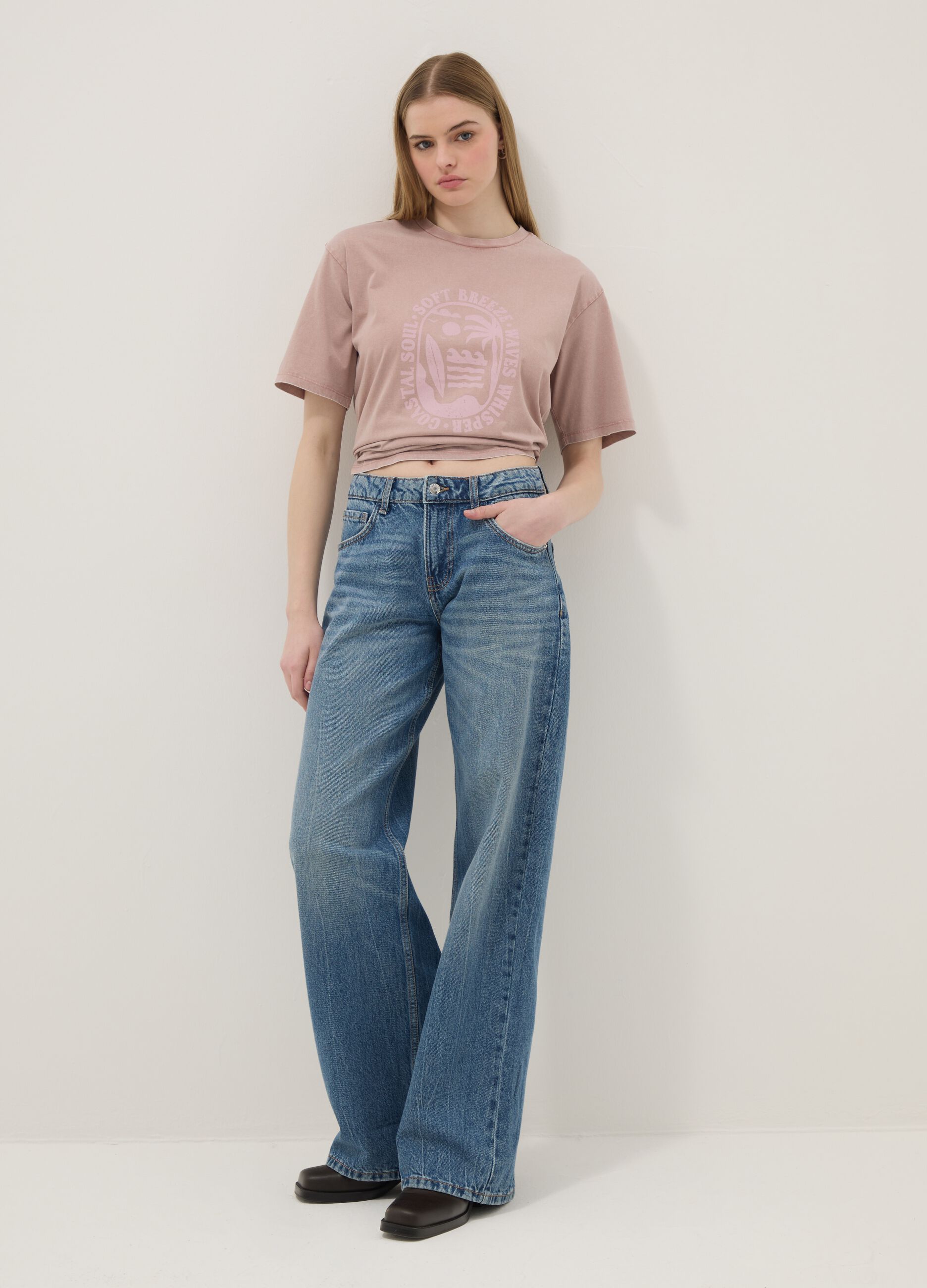 Blue denim boyfriend jeans in pure cotton