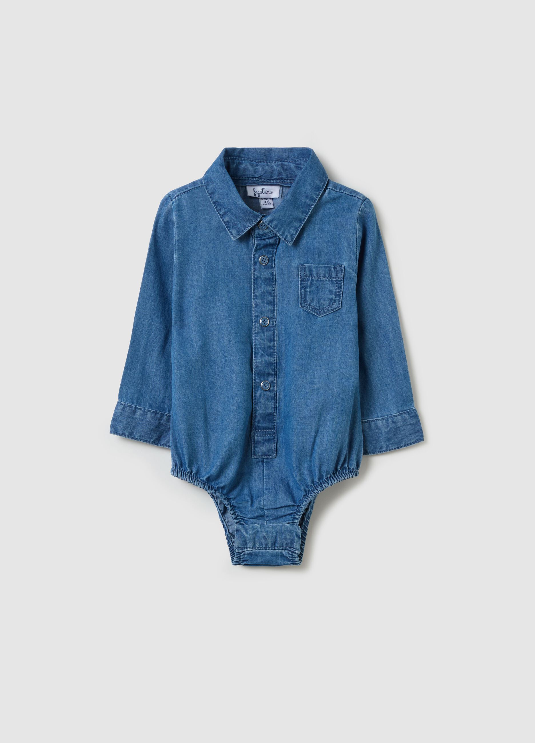 Denim bodysuit shirt with pocket