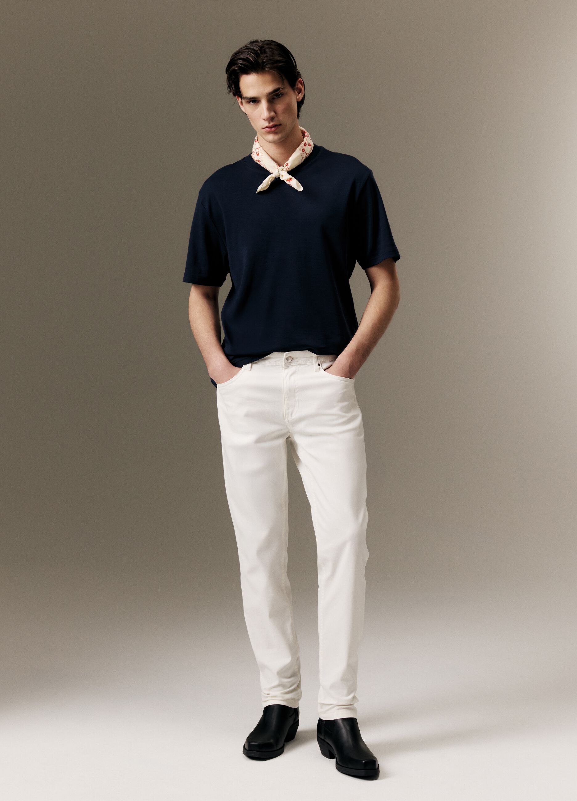 Slim fit white cotton stretch trousers