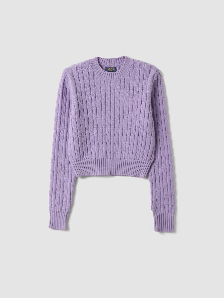 Maglia viola a trecce con girocollo regular fit_0