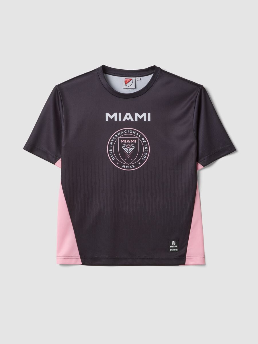 Black short-sleeved T-shirt with sporty print, regular fit_0
