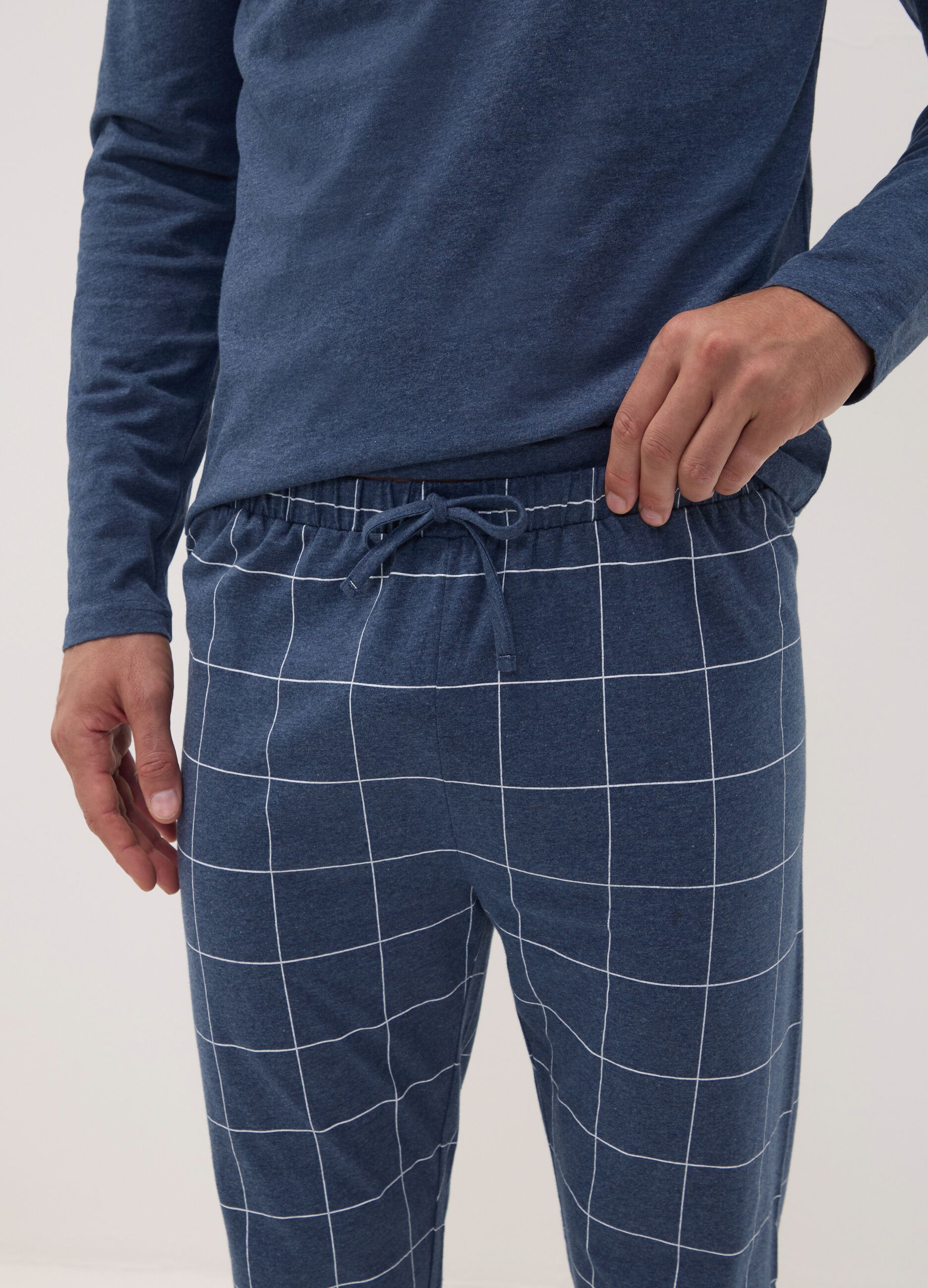 Blue V-neck pyjamas in pure organic cotton
