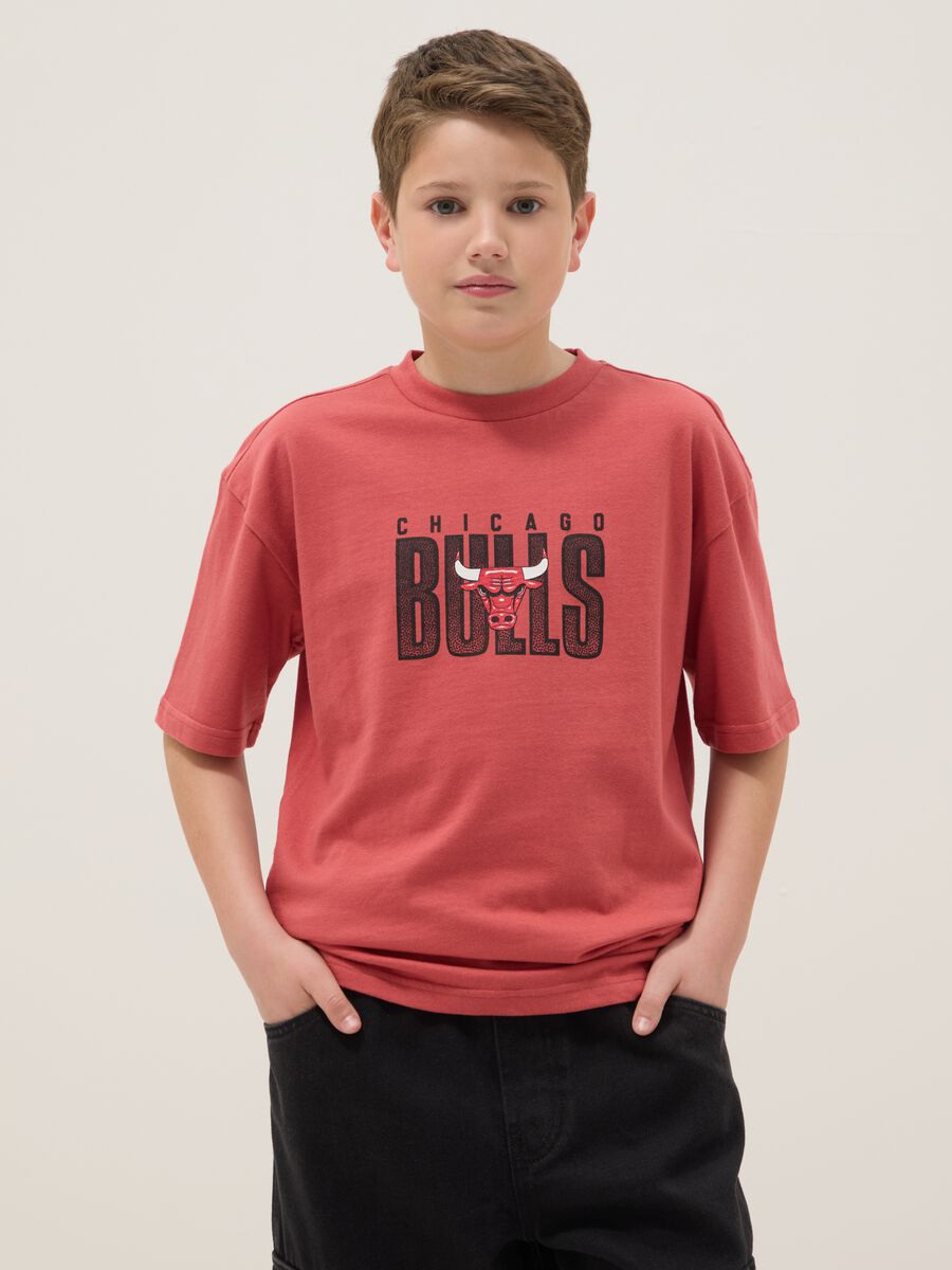 Kids' Red Pure Cotton Oversize Fit Chicago Bulls T-shirt_0
