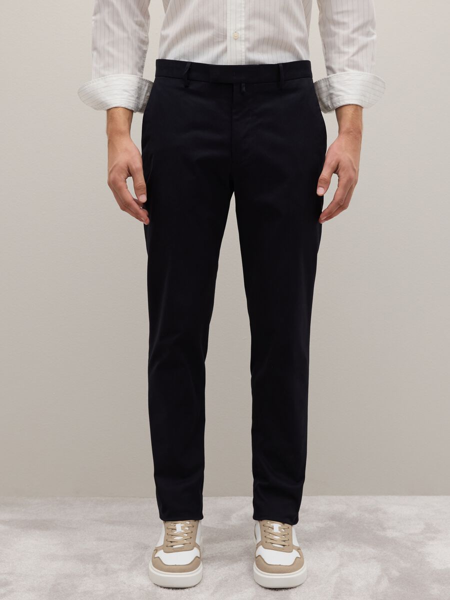 Regular Fit Blue Stretch Cotton Trousers_1