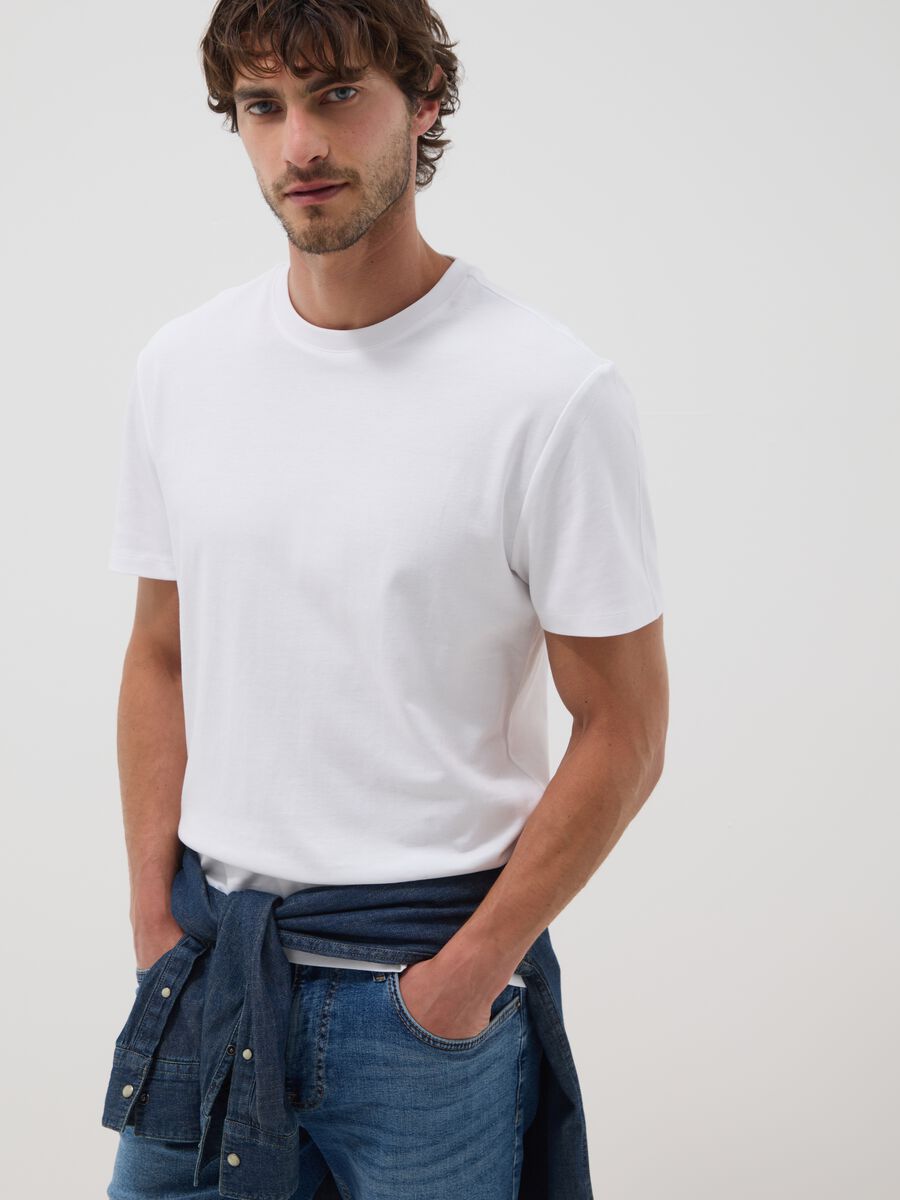 T-shirt bianca in puro cotone mercerizzato slim fit_1