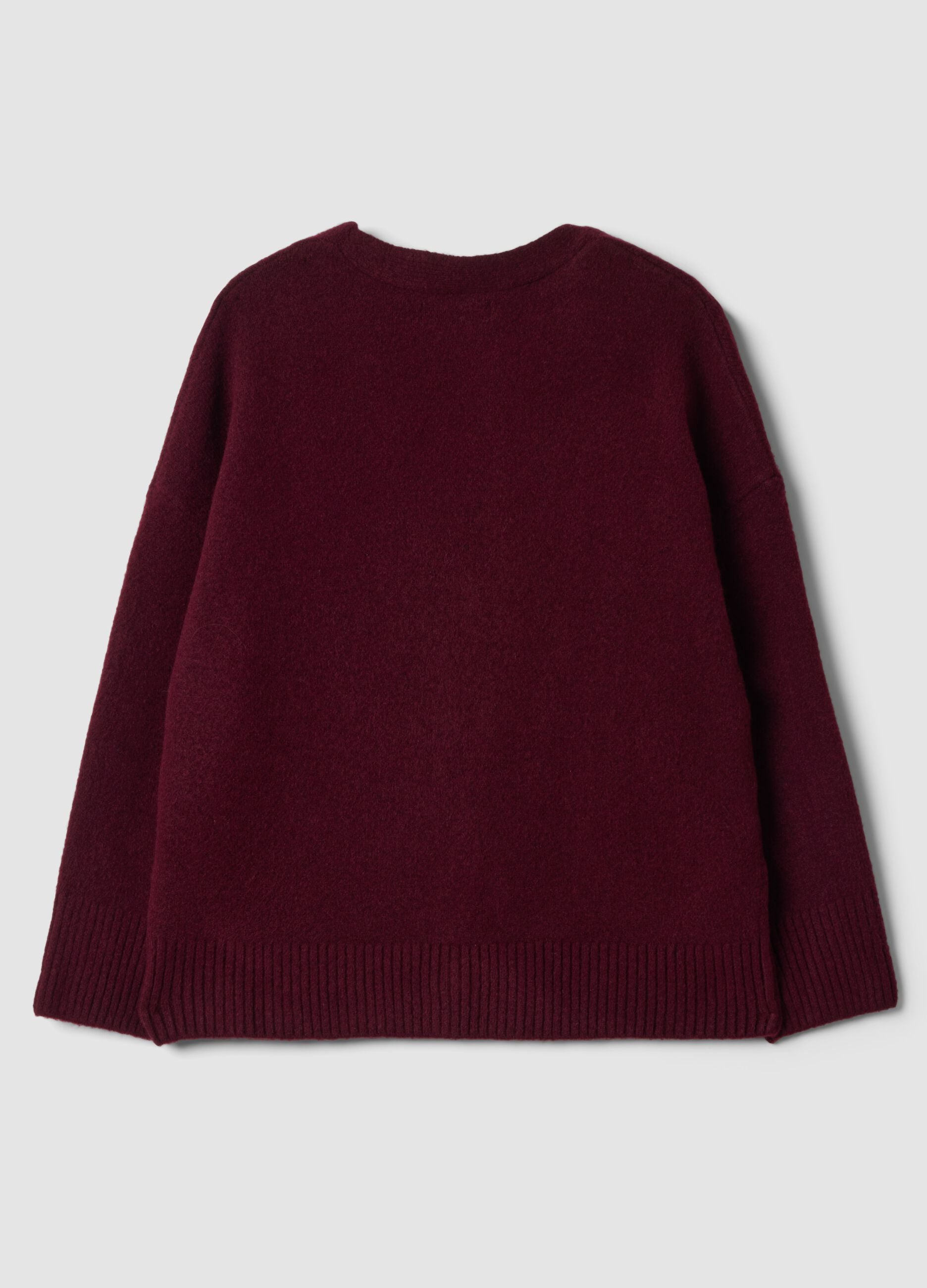 Cardigan rosso in lana elasticizzata con scollo profondo a V