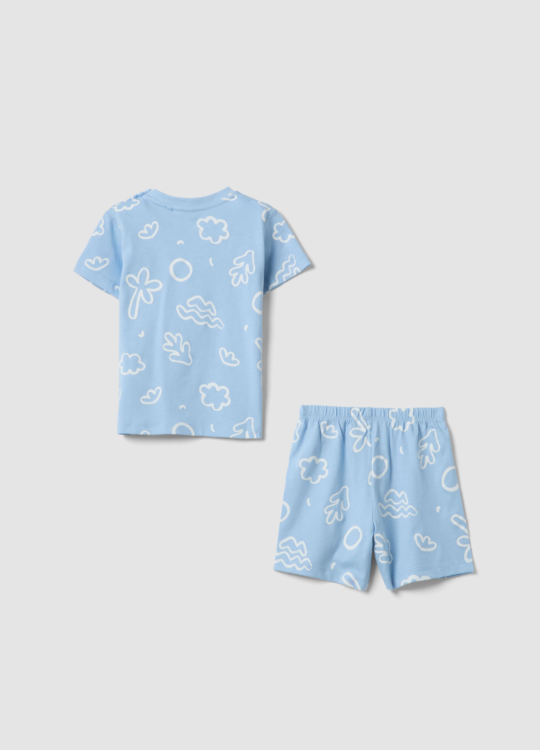 Light Blue Pure Cotton Baby Short Pyjamas with Nautical Print