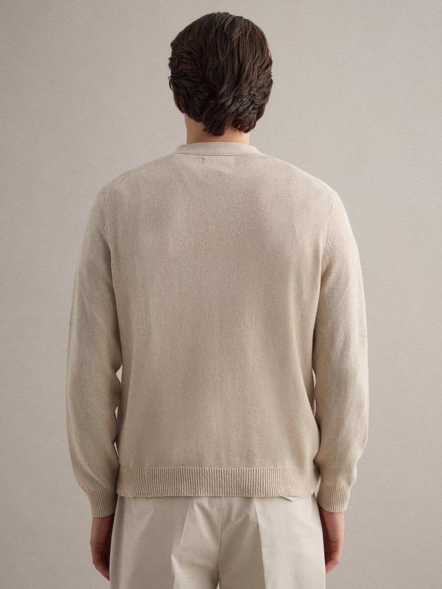 Cardigan in misto cotone e lino beige deep V regular fit_3