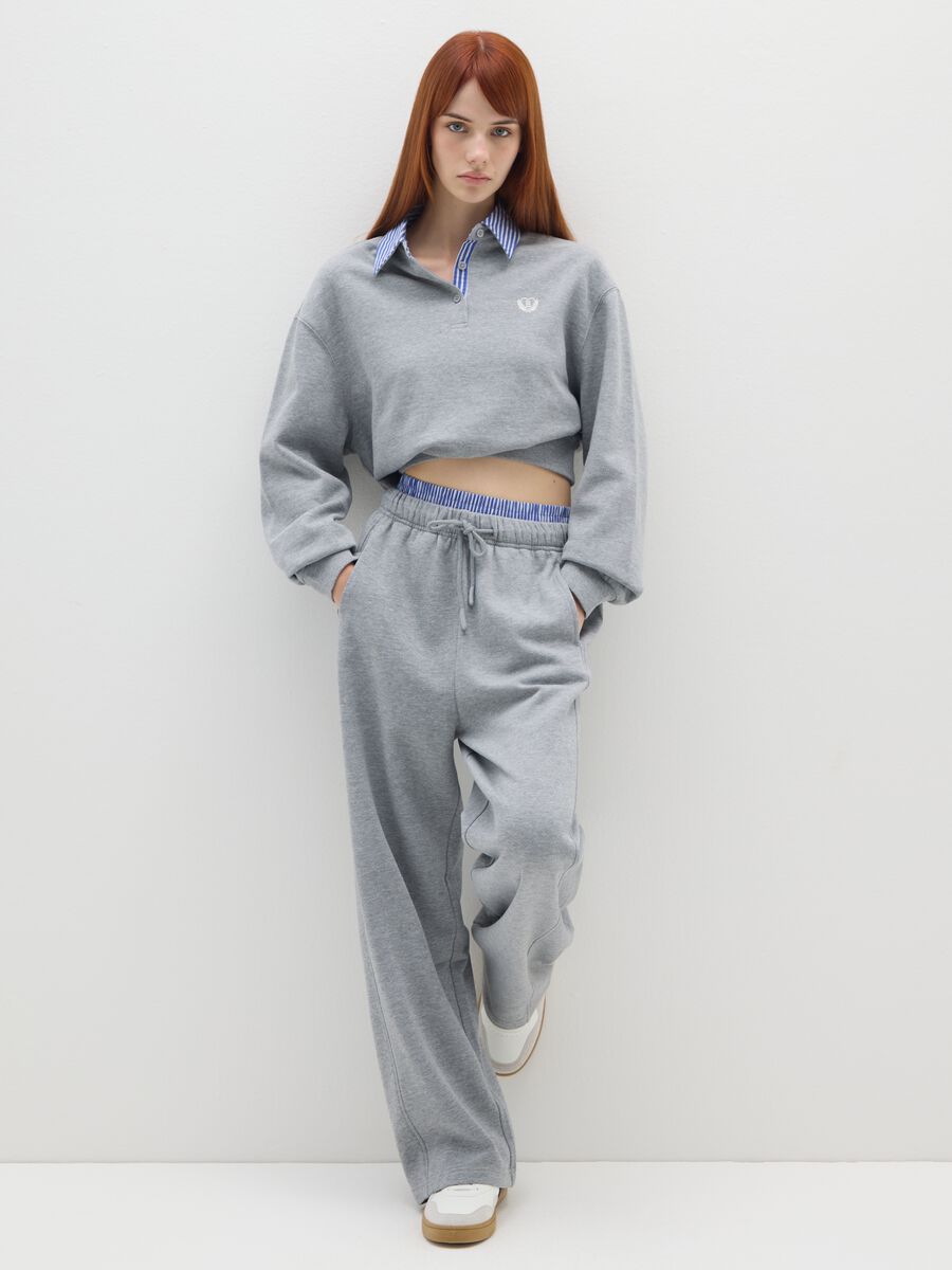 Grey Cotton Mix Wide Leg Jogger_0