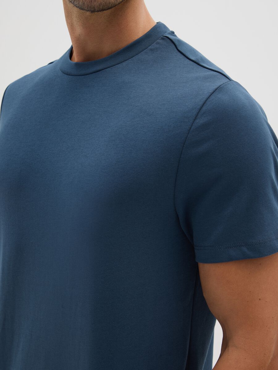 Blue Cotton Blend Regular Fit T-Shirt_3